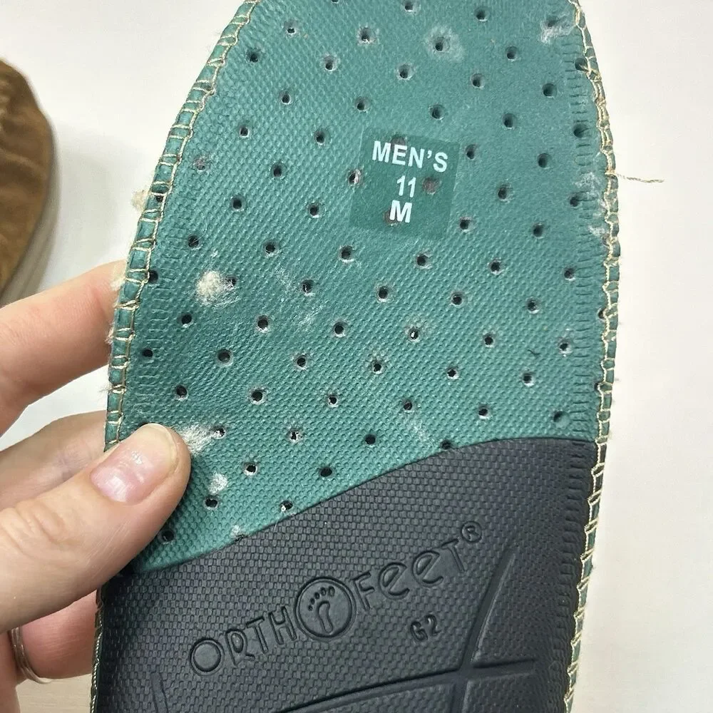 Orthofeet Men's Orthopedic Brown Leather Faux Fur Tuscany Slippers Size 11 M - Picture 6 of 7